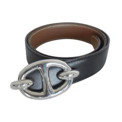 Hermes equestrian buckle with blk/tan strap