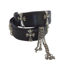 Chrome Hearts leather strap with silver crosses and charms