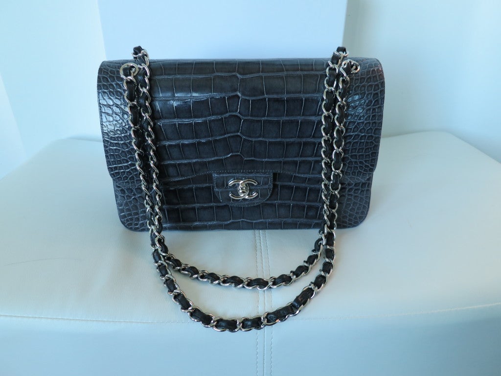 Chanel Custom-Made Grey Alligator Classic Double Flap Bag For Sale at  1stDibs