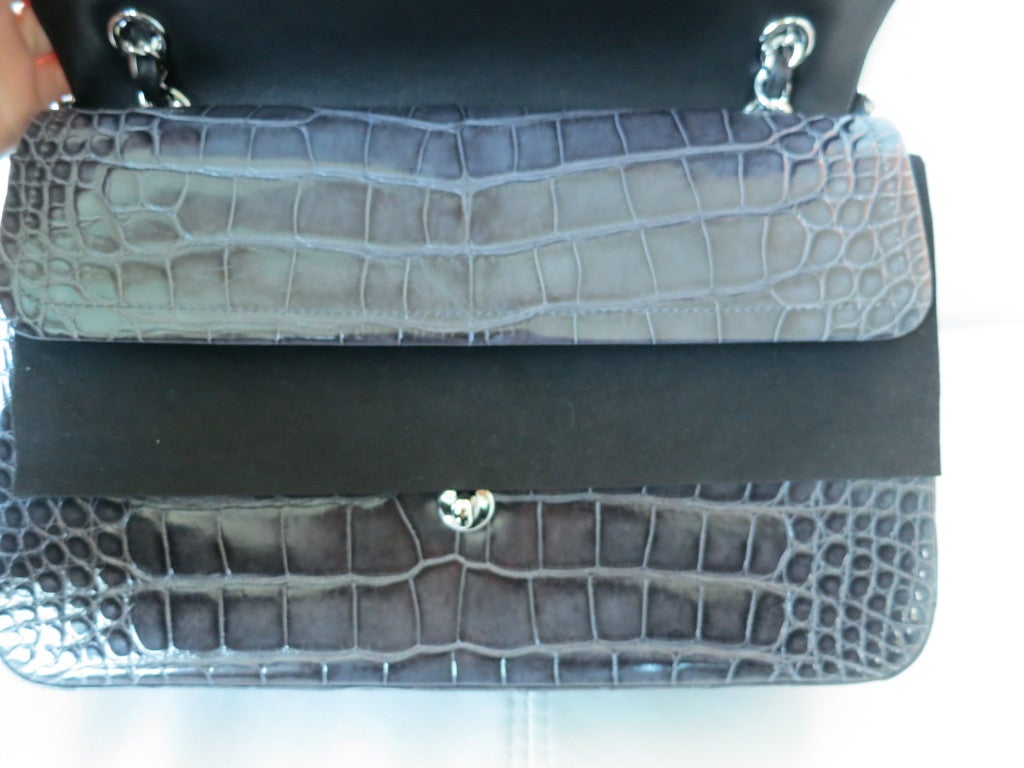 Chanel Custom-Made Grey Alligator Classic Double Flap Bag For Sale 2