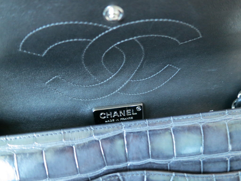 Chanel Custom-Made Grey Alligator Classic Double Flap Bag For Sale 3