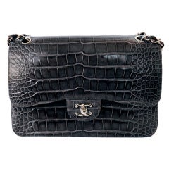 Chanel Custom-Made Grey Alligator Classic Double Flap Bag For Sale
