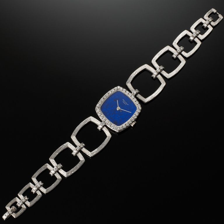 IWC Lady's White Gold Diamond Lapis Lazuli Dial Bracelet Wristwatch In Excellent Condition For Sale In London, GB