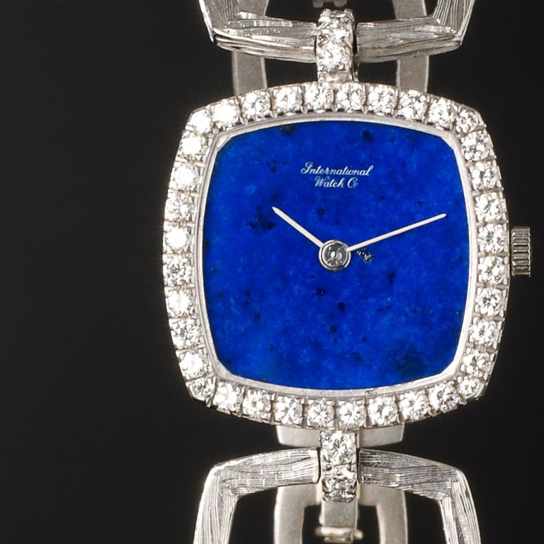 Women's IWC Lady's White Gold Diamond Lapis Lazuli Dial Bracelet Wristwatch For Sale