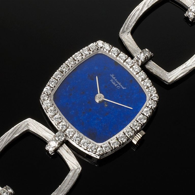 IWC Lady's White Gold Diamond Lapis Lazuli Dial Bracelet Wristwatch For Sale 1