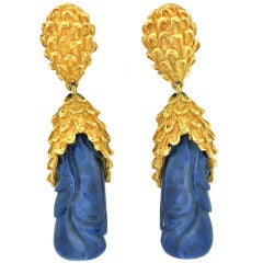 Carved Lapis Ear Pendants