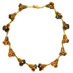Carved Tiger Eye and Diamond Necklace