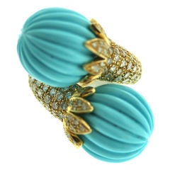Elegant Turquoise and Diamond Bypass Cocktail Ring