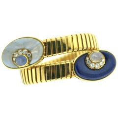 Bulgari 1970s  Lapis and Chalcedony Tubogas Wrap bracelet