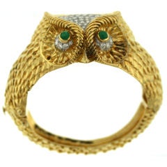 Whimsical Wise Owl Gold Bangle Bracelet