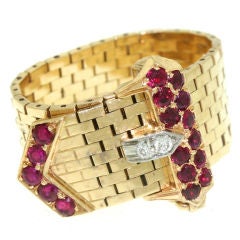 CARTIER Ruby and Diamond Buckle Ring