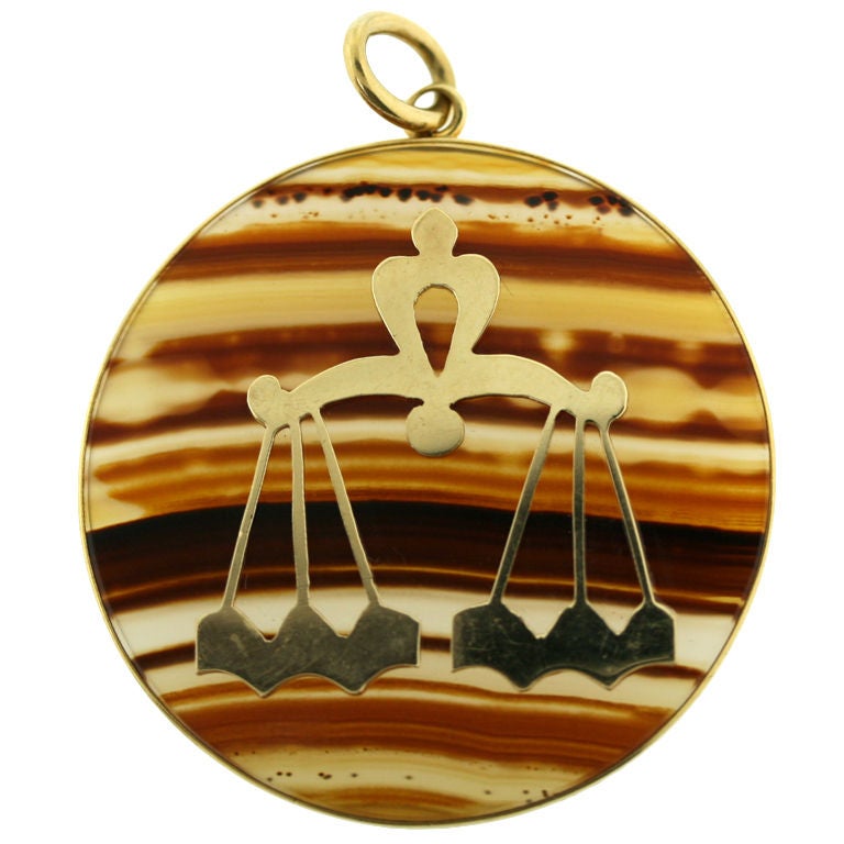 CARTIER Unusual Banded Agate Libra Zodiac Pendant