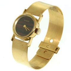 Gucci French Gold Bangle Watch with Wood Face