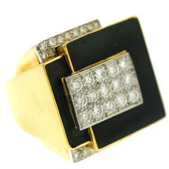David Webb Diamond and Black Enamel Cocktail Ring