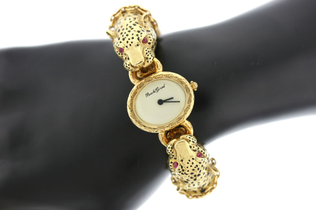 Women's Bueche Girod 1970s Ivory Leopard Bracelet Watch