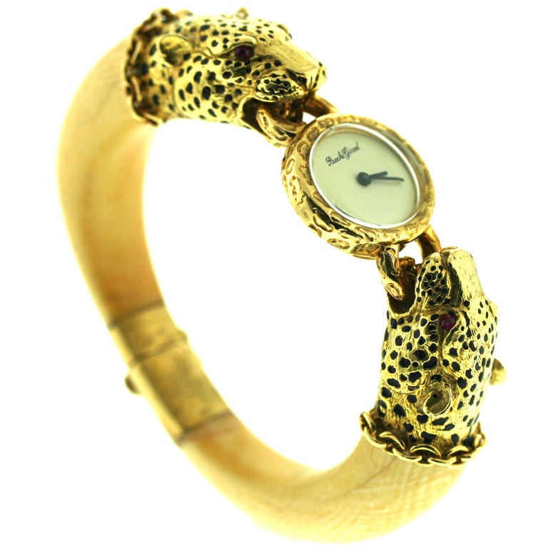 Bueche Girod 1970s Ivory Leopard Bracelet Watch