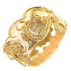 Spectacular One-of-a-Kind Arthur King Ivory and Gold Cuff Watch