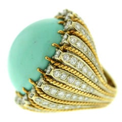 Gigantic Persian Turquoise and Diamond Cocktail Ring