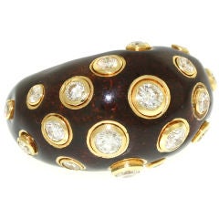 CHRISTIAN DIOR Chocolate Enamel and Diamond Dome Ring