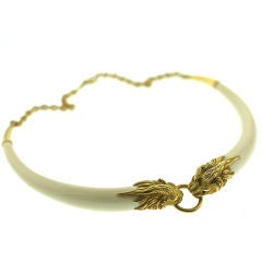 French 1970s Ivory and Gold "Confronting Lions" Choker
