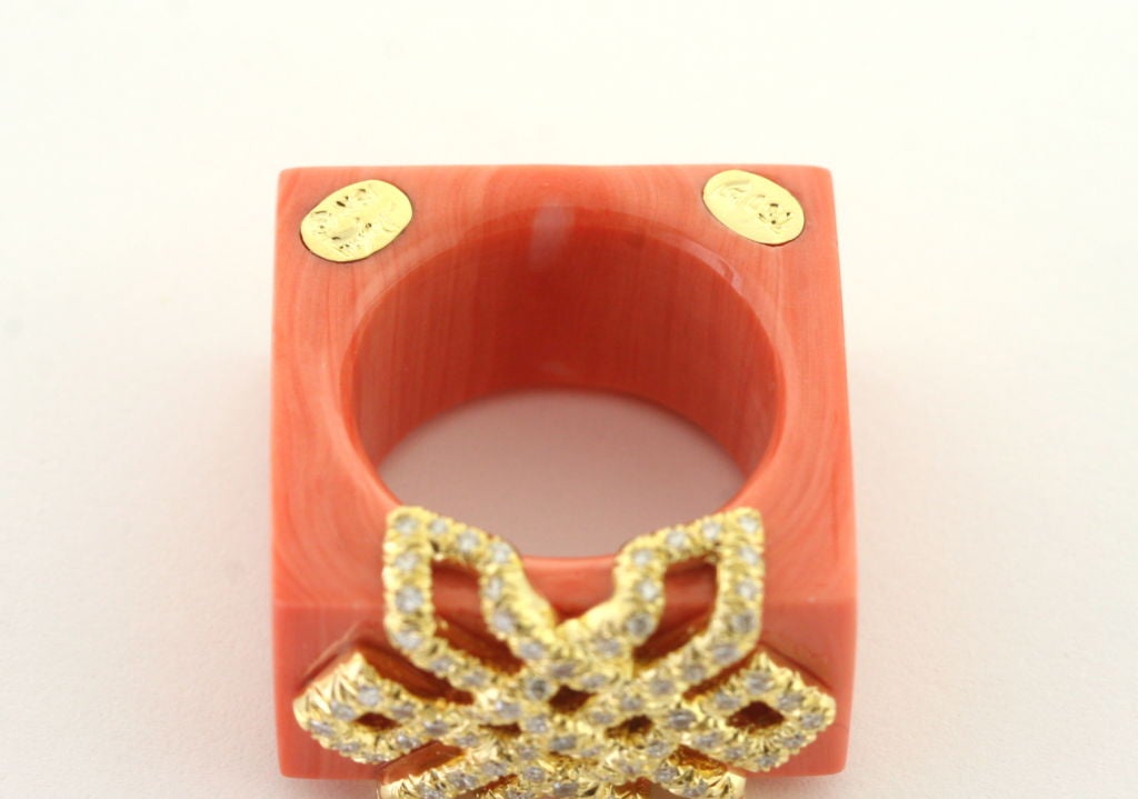 HENRY DUNAY Coral and Diamond Ring 1