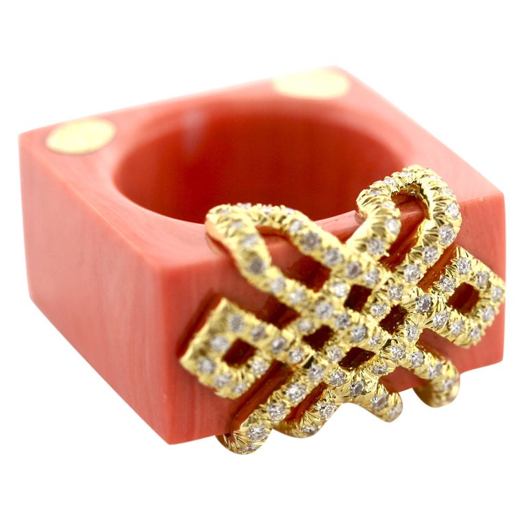 HENRY DUNAY Coral and Diamond Ring