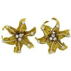 DAVID WEBB Enamel and Diamond Lily Ear Clips