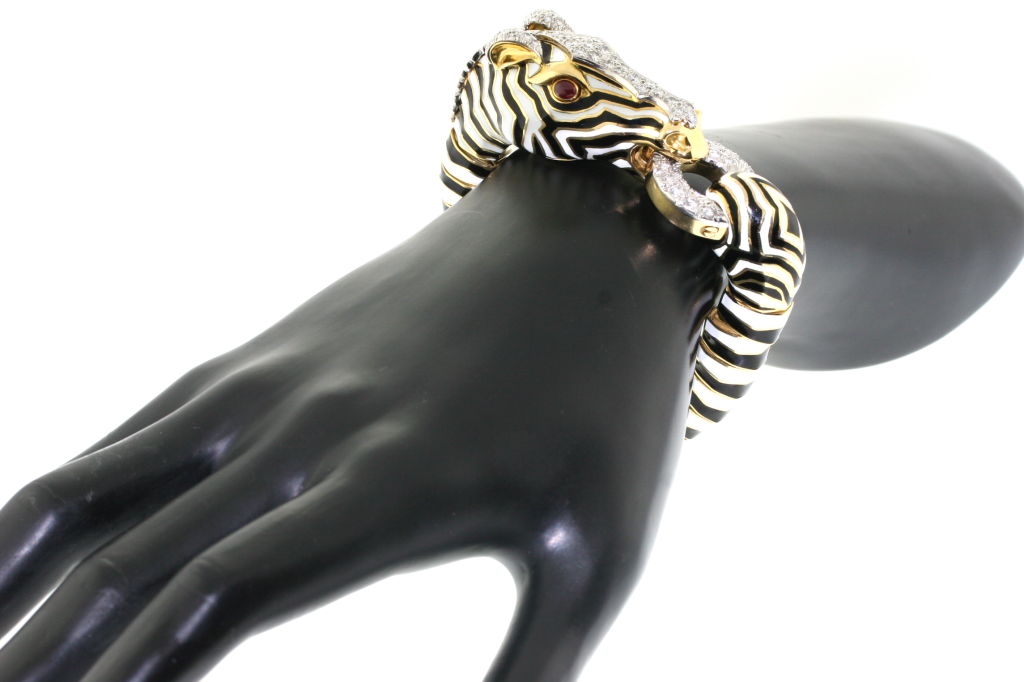 Women's DAVID WEBB Diamond and Enamel Zebra Bracelet
