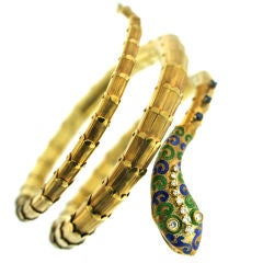 1960s Enamel, Diamond and Sapphire Upper Arm Serpent Bracelet