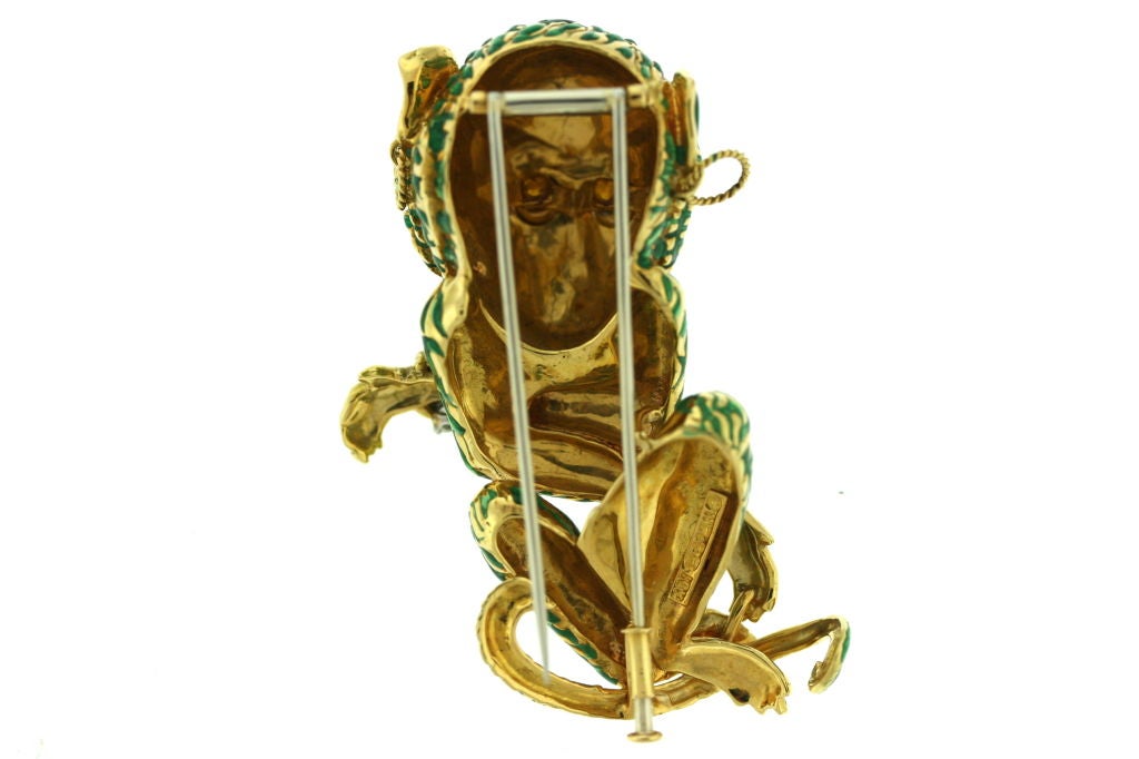 Women's DAVID WEBB Bejeweled Enamel Monkey Brooch Clip