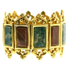 Rare Victorian Gothic Revival Gold Agate Cuff Bracelet