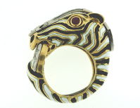 Iconic DAVID WEBB Enamel & Diamond Zebra Ring