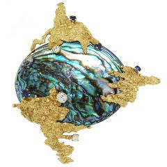 Vintage MELLERIO Abstract Abalone Gem-Set Brooch Clip/Pendant