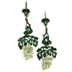 Victorian Emerald and Pearl "Grape Cluster" Ear Pendants