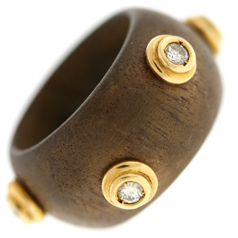 CHRISTIAN DIOR Wood, Gold and Diamond Band at 1stdibs