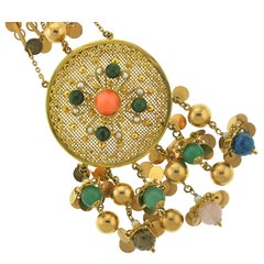 1960s Malaysian Long Gold and Hardstone Necklace