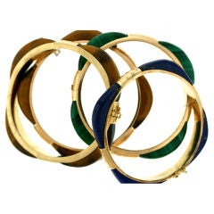Set of Four Hard Stone and Gold Bangle Bracelets