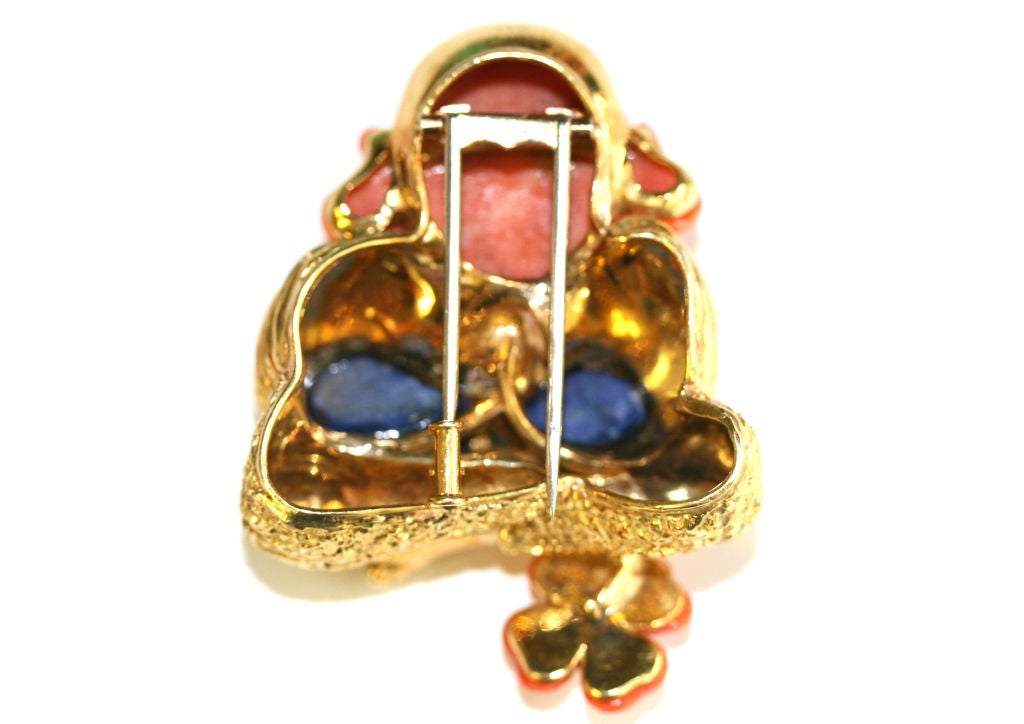 Women's TIFFANY & Co Carved Coral, Lapis and Diamond Buddha Brooch Clip