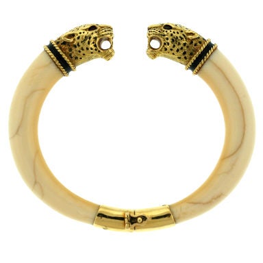 French Gold and Ivory Confronting Leopard Head Bangle at 1stDibs | ivory  bracelet, elephant tusk bracelet, ivory bangle