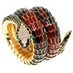 Enamel And Diamond Coiled Serpent Bracelet