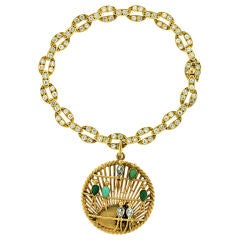 VAN CLEEF & ARPELS Diamond Bracelet with Gem Set Lovebird Charm