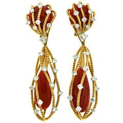 Elegant Coral and Diamond Day-Into-Night Cage Ear Clips