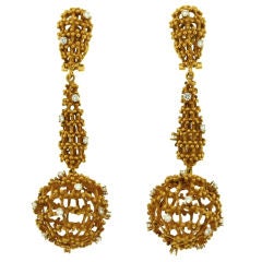 Swiss Gold and Diamond "Cage" Ear Clips