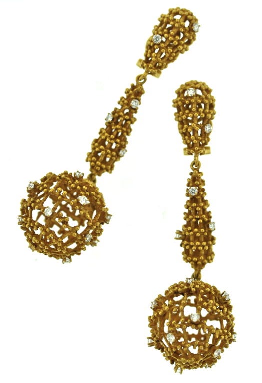 Swiss Gold and Diamond "Cage" Ear Clips