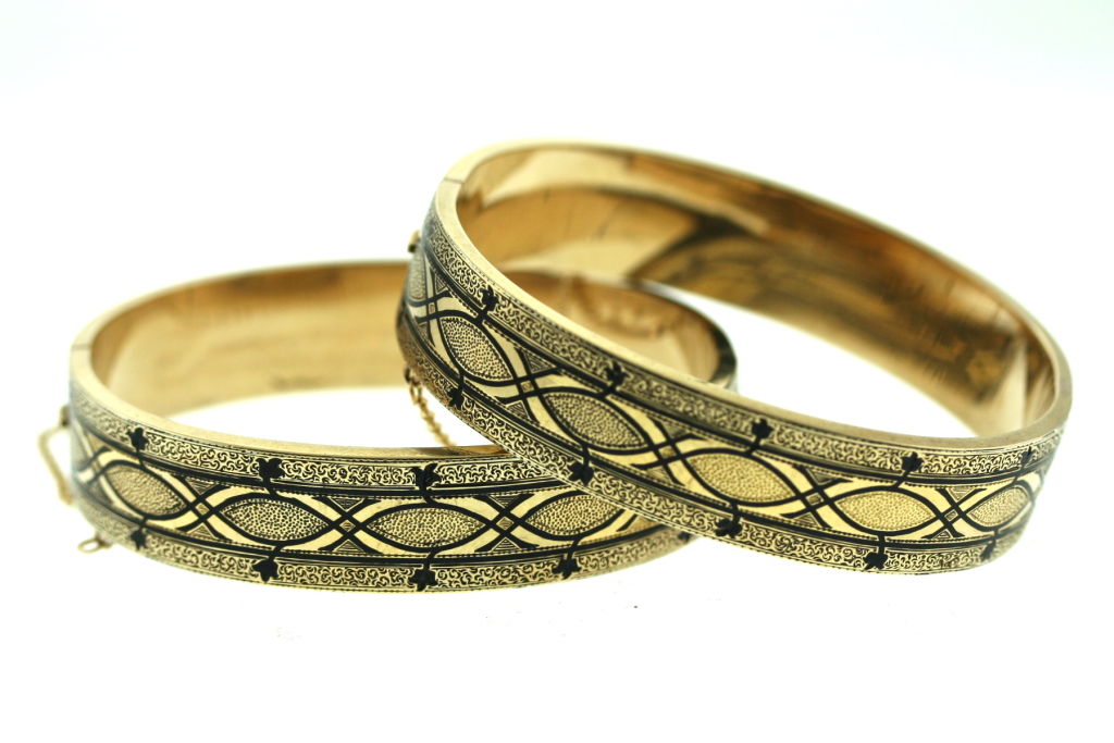 Pair of Victorian Gold and Enamel Bangle Bracelets