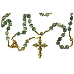 Early 19th Century Gold and Enamel Cross on Moss Agate Chain
