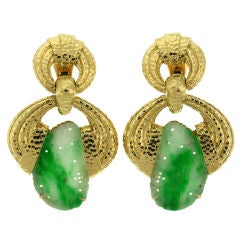 DAVID WEBB Carved Jade and Hammered Gold Ear Clips