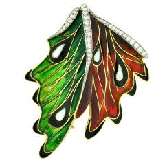 French Plique-a-jour Enamel and Diamond Stylized Butterfly Clip