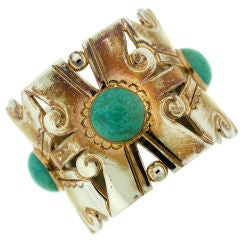 William Spratling Sterling Silver and Turquoise Wide Cuff