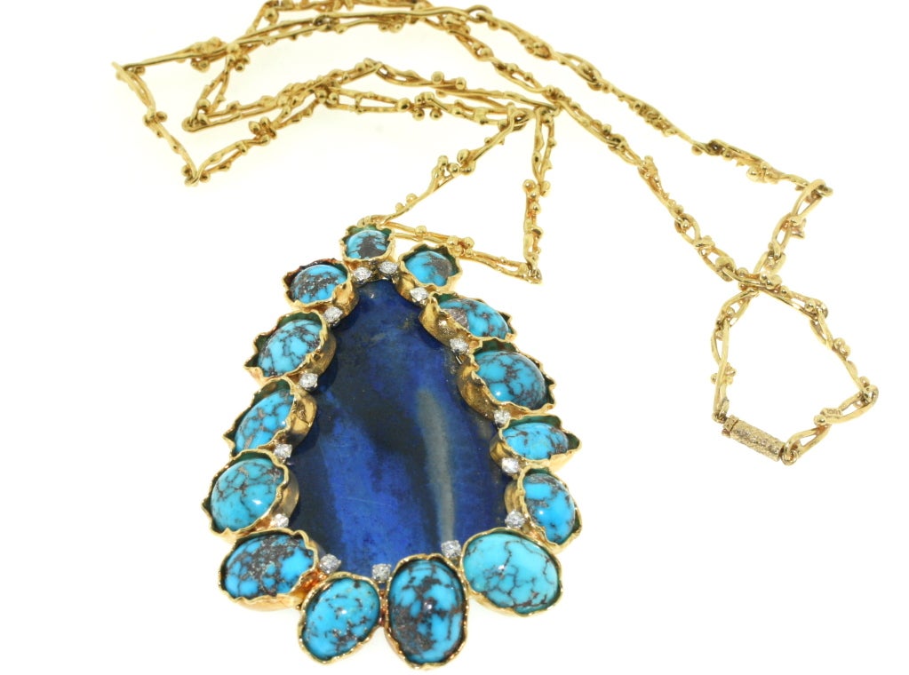 Women's GEORGES WEIL Artistic Gold. Lapis and Turquoise Necklace